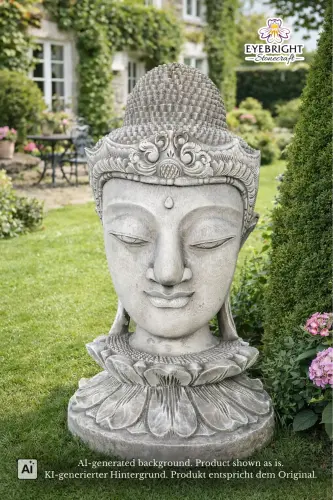 Product image of the product “Champa - Buddha Head on Lotus bud, 51cm H | cast stone ”